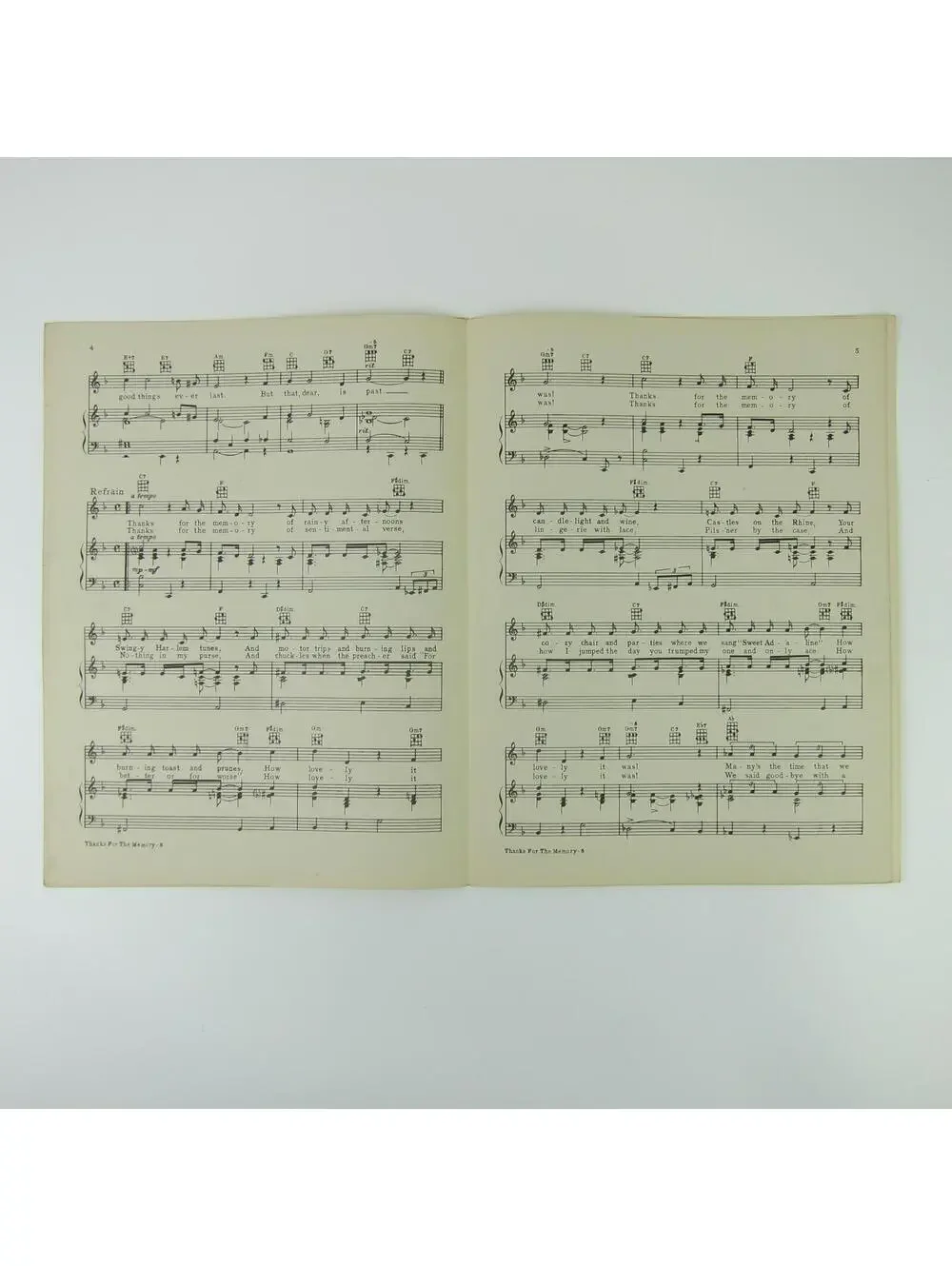 Sheet Music Thanks For The Memory The Big Broadcast of 1938 Shirley Ross Vintage